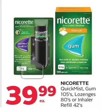 Rexall Nicorette quickmist, gum, lozenges or inhaler refill offer