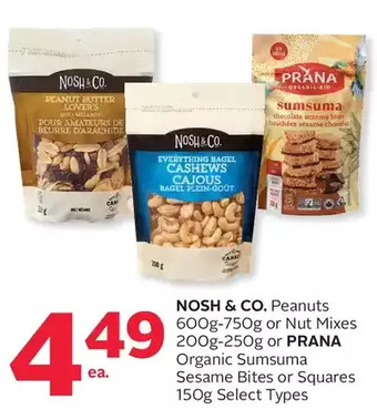 Rexall Nosh & co. peanuts or nut mixes or prana organic sumsuma sesame bites or squares offer