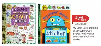 My giant seek-and-find or my super duper sticker activity wipe and clean book with marker