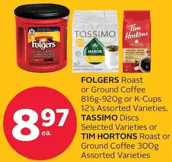 Rexall Folgers roast or ground coffee or k-cups, tassimo discs or tim hortons roast or ground coffee offer