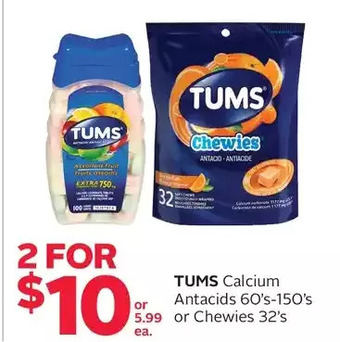 Rexall Tums calcium antacids or chewies offer