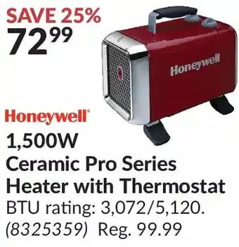 Princess Auto Honeywell 1,500w ceramic pro series heater with thermostat offer