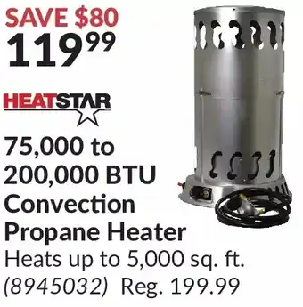 Princess Auto Heatstar 75,000 to 200,000 btu convection propane heater offer