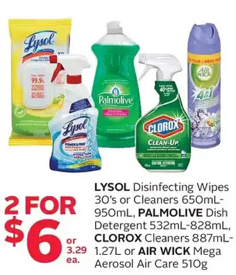 Rexall Lysol, disinfecting wipes or cleaners, palmolive dish detergent, clorox cleaners or air wick mega aerosol air care offer