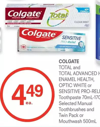 Guardian Pharmacy Colgate total and total advanced health enamel health, optic white or sensitive pro-relief toothpaste, manual toothbrushes an offer
