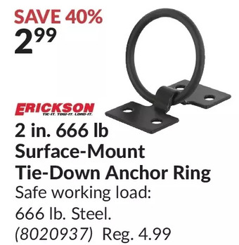 Princess Auto Erickson 2 in. 666 lb surface-mount tie down anchor ring offer