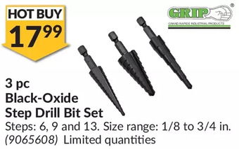 Princess Auto Grip 3 pc black-oxide step drill bit set offer
