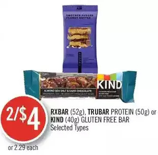 Shoppers Drug Mart Rxbar, trubar protein or kind gluten free bar offer