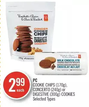 Shoppers Drug Mart Pc cookie chips, concerto or digestive cookies offer