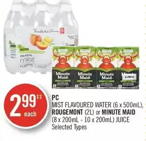 Shoppers Drug Mart Pc mist flavoured water, rougemont or minute maid juice offer