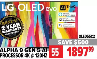 2001 Audio Video Lg oled evo alpha 9 gen 5 ai processor 4k @120hz 55" offer