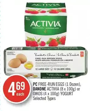 Shoppers Drug Mart Pc free-run eggs, danone activia or oikos yogurt offer