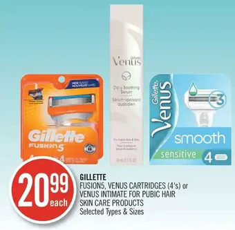 Shoppers Drug Mart Gillette fusion5, venus cartridges or venus intimate for pubic hair skin care products offer