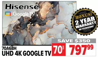 2001 Audio Video Hisense uhd 4k google tv 70" offer