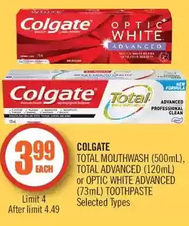 Shoppers Drug Mart Colgate total mouthwash, total advanced or optic white advanced toothpaste offer
