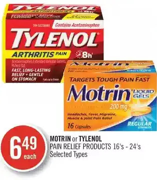 Shoppers Drug Mart Motrin or tylenol pain relief products offer
