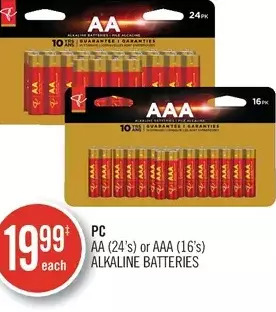 Shoppers Drug Mart Pc aa or aaa alkaline batteries offer