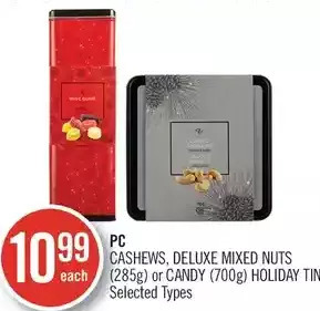 Shoppers Drug Mart Pc cashews, deluxe mixed nuts or candy holiday tin offer
