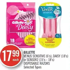 Shoppers Drug Mart Gillette venus sensitive, daisy or sensor2 disposable razors offer