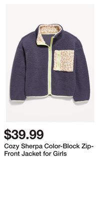 Old Navy Cozy sherpa color-block zip-front jacket for girls offer