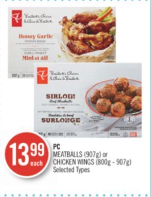 Shoppers Drug Mart Pc meatballs (907g) or chicken wings (800g - 907g) offer