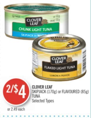 Shoppers Drug Mart Clover leaf skipjack (170g) or flavoured (85g) tuna offer