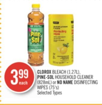 Shoppers Drug Mart Clorox bleach (1.27l), pine-sol household cleaner (828ml) or no name disinfecting wipes (75's) offer