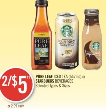Shoppers Drug Mart Pure leaf iced tea (547ml) or starbucks beverages offer