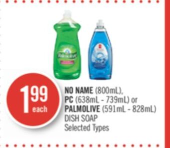 Shoppers Drug Mart No name (800ml), pc (638ml - 739ml) or palmolive (591ml - 828ml) dish soap offer