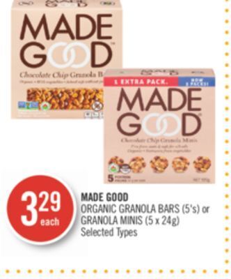 Shoppers Drug Mart Made good organic granola bars (5's) or granola minis (5 x 24g) offer