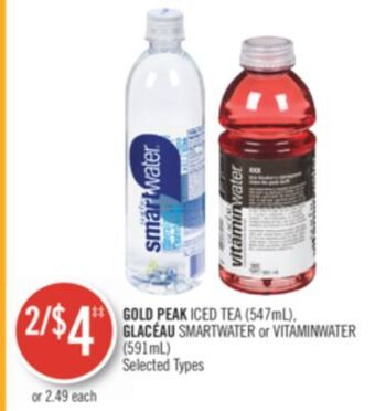 Shoppers Drug Mart Gold peak iced tea (547ml), glacéau smartwater or vitaminwater (591ml) offer