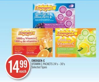 Shoppers Drug Mart Emergen-c vitamin c packets 24's - 30's offer