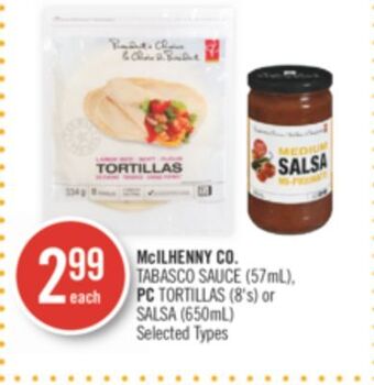 Shoppers Drug Mart Mcilhenny co. tabasco sauce (57ml), pc tortillas (8's) or salsa (650ml) offer