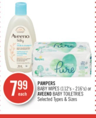 Shoppers Drug Mart Pampers baby wipes (112's - 216's) or aveeno baby toiletries offer