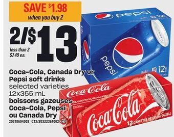 Independent City Market Coca-cola, canada dry or pepsi soft drinks, 12x355 ml offer