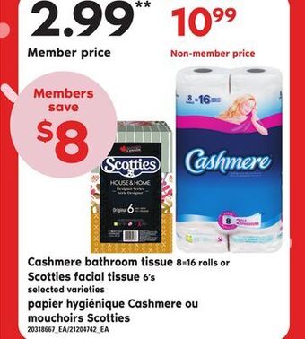 Independent City Market Cashmere bathroom tissue 8=16 rolls or scotties facial tissue 6's offer