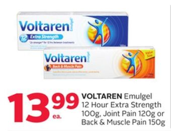 Rexall Voltaren emulgel 12 hour extra strength 100g, joint pain 120g or back & muscle pain 150g offer