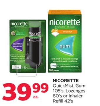 Rexall Nicorette quickmist, gum 105's, lozenges 80's or inhaler refill 42's offer