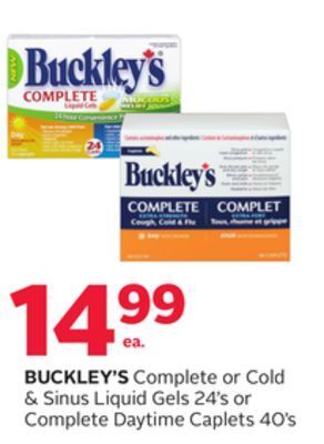 Rexall Buckley's complete or cold & sinus liquid gels 24' s or complete daytime caplets 40' s offer