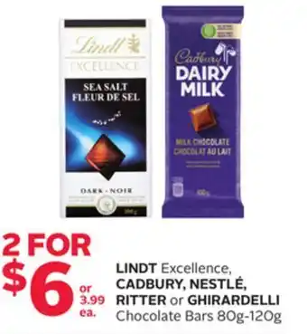 Rexall Lindt excellence, cadbury, nestlé, ritter or ghirardelli chocolate bars offer