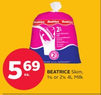 Rexall Beatrice skim, 1% or 2% 4l milk offer