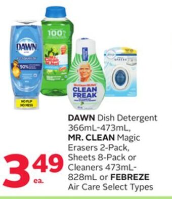 Rexall Dawn dish detergent 366ml-473ml, mr. clean magic erasers 2-pack, sheets 8-pack or cleaners 473ml-828ml or febreze air care offer