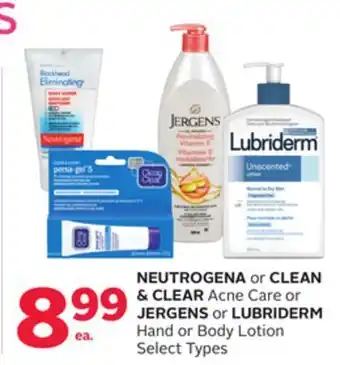 Rexall Neutrogena or clean & clear acne care or jergens or lubriderm hand or body lotion offer