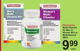 Pharmasave Pharmasave multi-vitamins for men or women 90's or multivitamins 300's offer