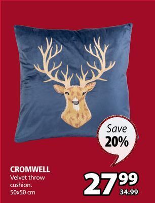 JYSK Cromwell velvet throw cushion offer