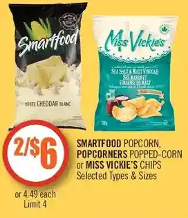 Shoppers Drug Mart Smartfood popcorn, popcorners popped-corn or miss vickie's chips offer