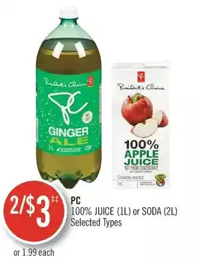 Shoppers Drug Mart Pc 100% juice or soda offer