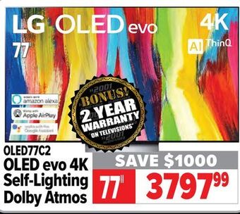 2001 Audio Video Lg 77" oled evo 4k self-lighting dolby atmos offer