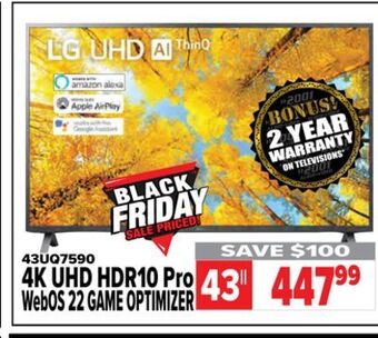 2001 Audio Video Lg 43" 4k uhd hdr10 pro webos 22 game optimizer offer