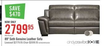 The Brick Seth genuine leather sofa - grey offer